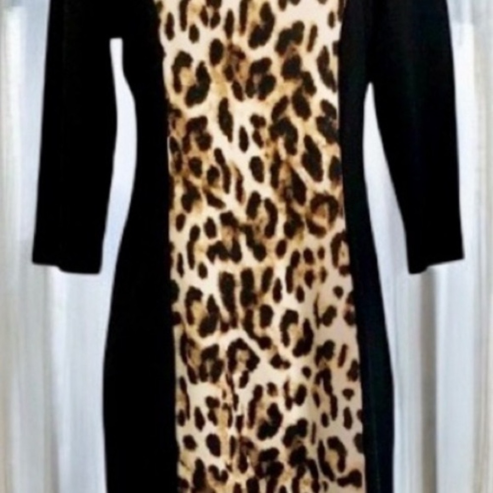 Chico's Black Dress with Leopard Print Panel Size 1.5 (8-10) - Picture 9 of 10